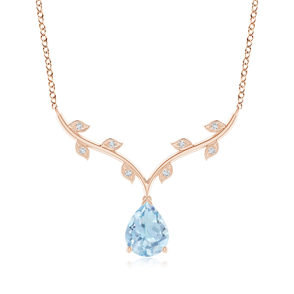 9x6mm AA Pear-Shaped Aquamarine Necklace with Leaf Motifs in 18K Rose Gold 