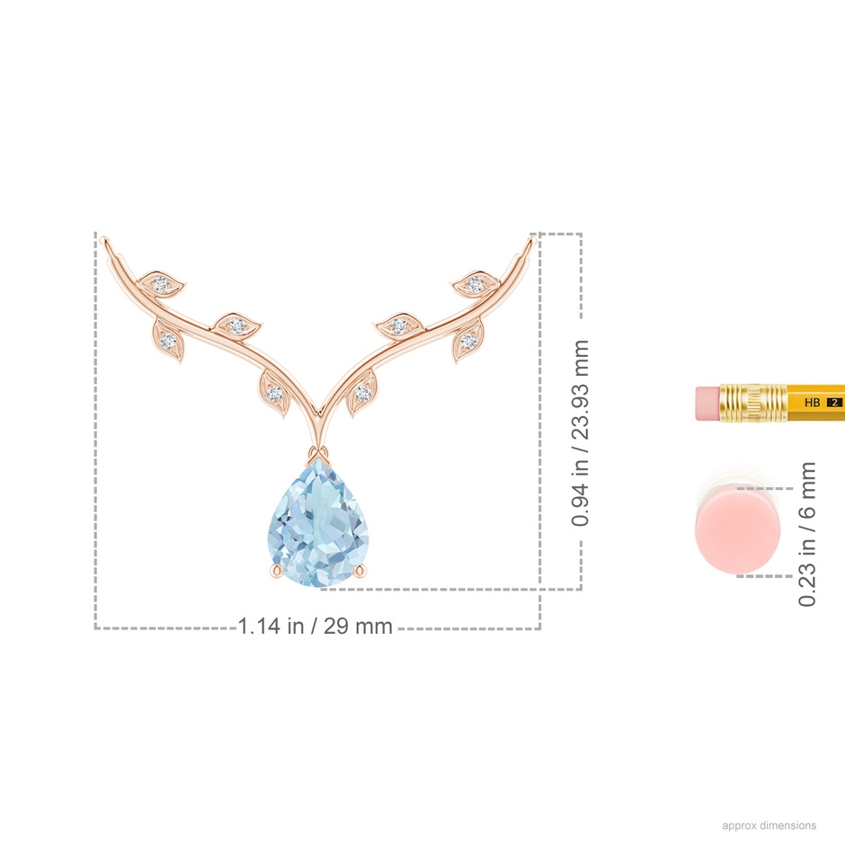 9x6mm AA Pear-Shaped Aquamarine Necklace with Leaf Motifs in 18K Rose Gold ruler