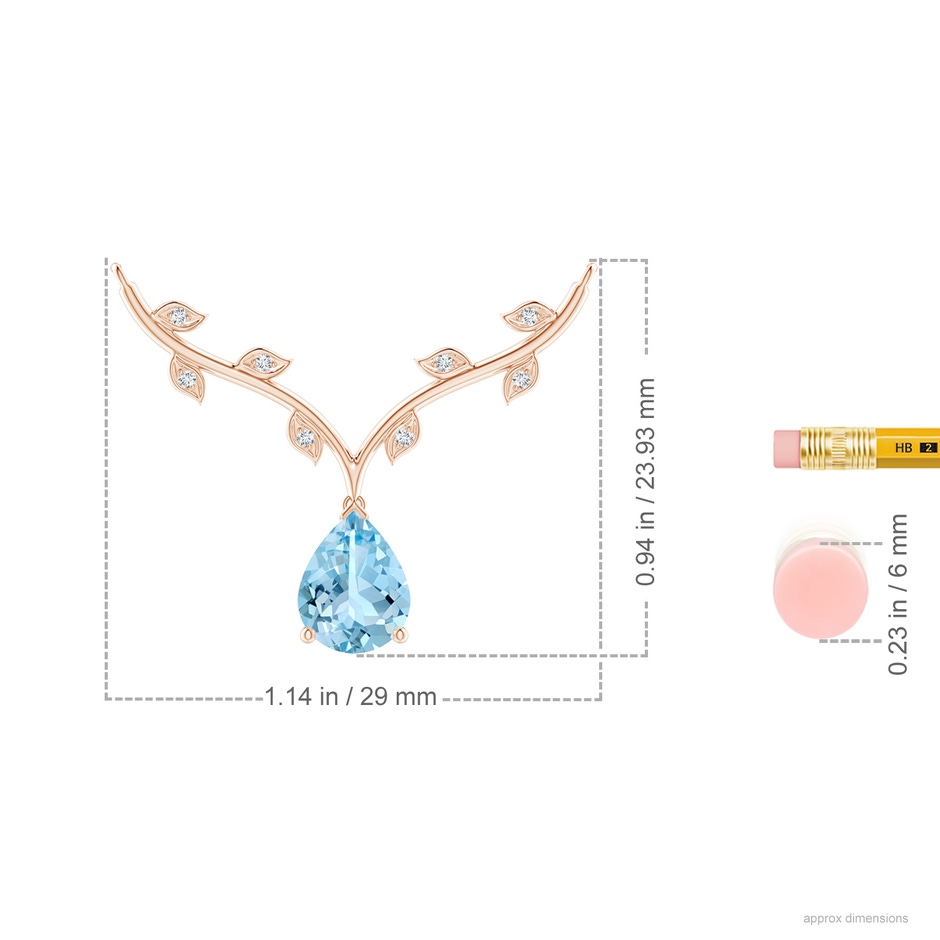 9x6mm AAAA Pear-Shaped Aquamarine Necklace with Leaf Motifs in Rose Gold ruler