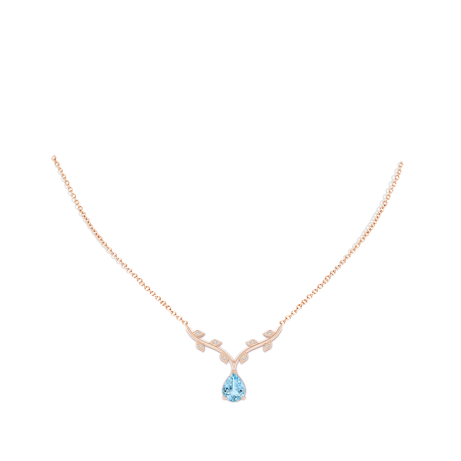 9x6mm AAAA Pear-Shaped Aquamarine Necklace with Leaf Motifs in Rose Gold pen