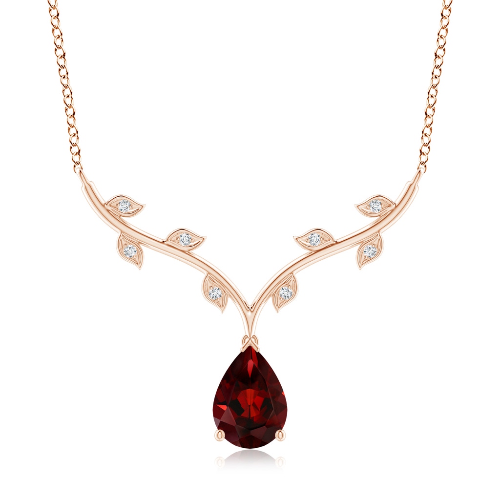 10x7mm AAA Pear-Shaped Garnet Necklace with Leaf Motifs in Rose Gold