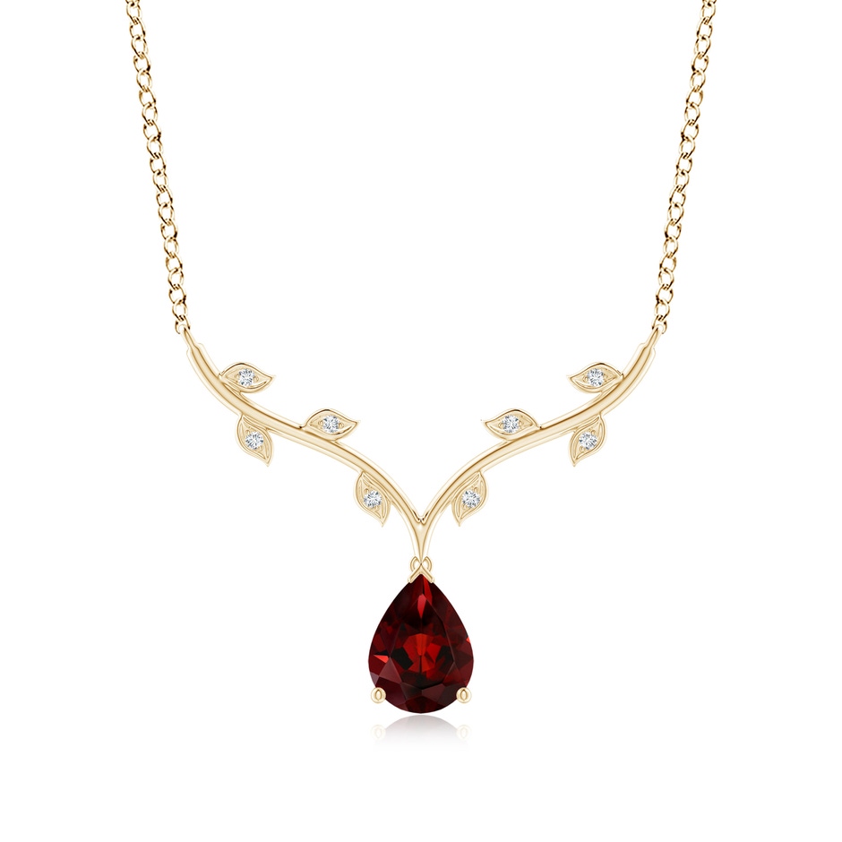 8x6mm AAA Pear-Shaped Garnet Necklace with Leaf Motifs in Yellow Gold 