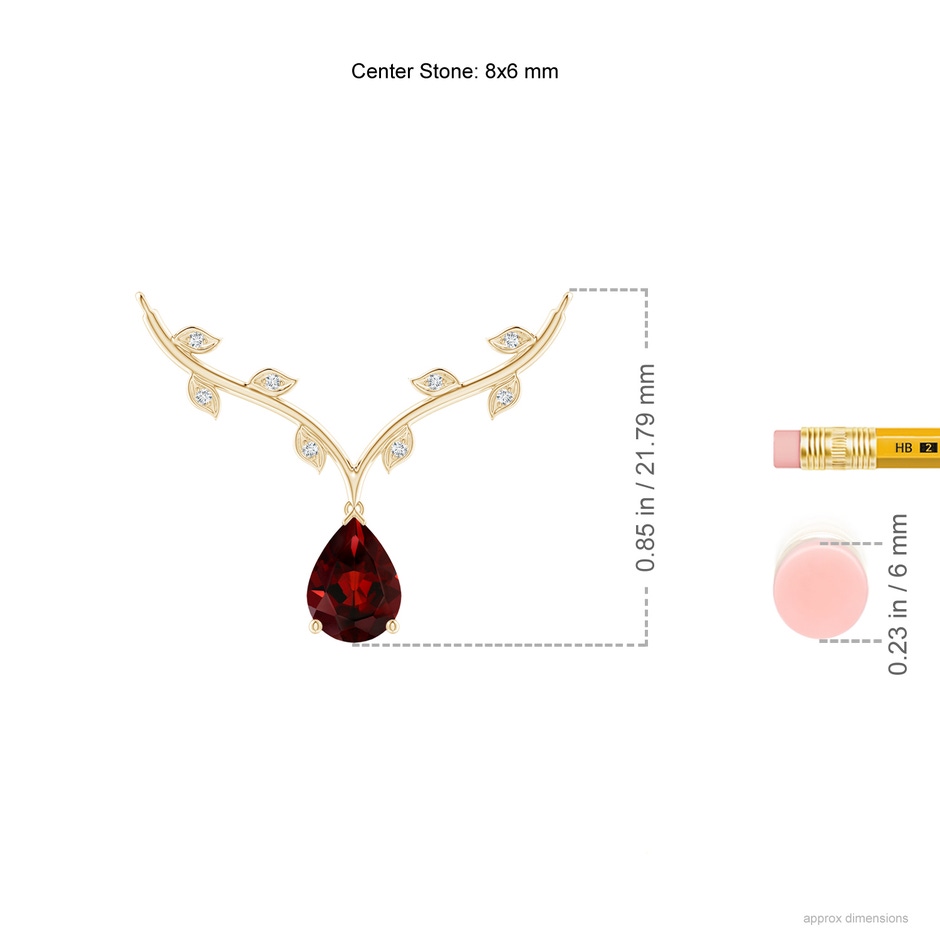 8x6mm AAA Pear-Shaped Garnet Necklace with Leaf Motifs in Yellow Gold ruler