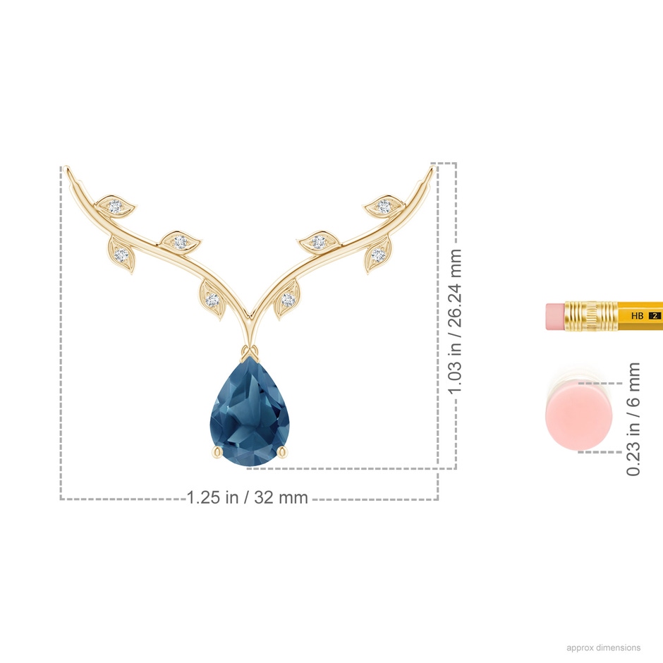 10x7mm A Pear-Shaped London Blue Topaz Necklace with Leaf Motifs in 18K Yellow Gold ruler