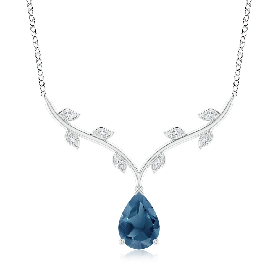 10x7mm A Pear-Shaped London Blue Topaz Necklace with Leaf Motifs in P950 Platinum 