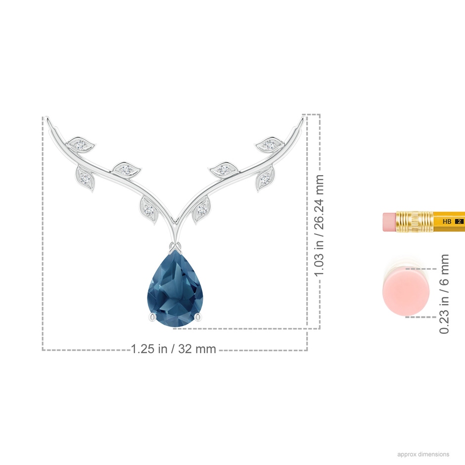 10x7mm A Pear-Shaped London Blue Topaz Necklace with Leaf Motifs in P950 Platinum ruler