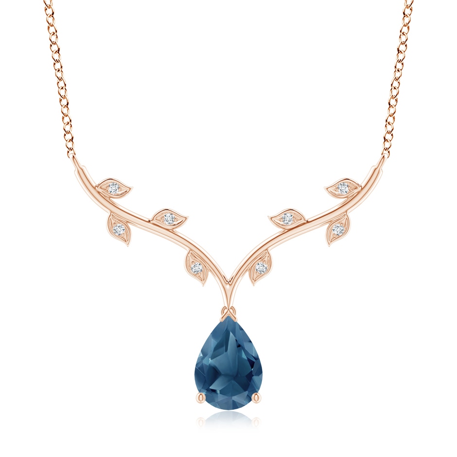 10x7mm A Pear-Shaped London Blue Topaz Necklace with Leaf Motifs in Rose Gold 