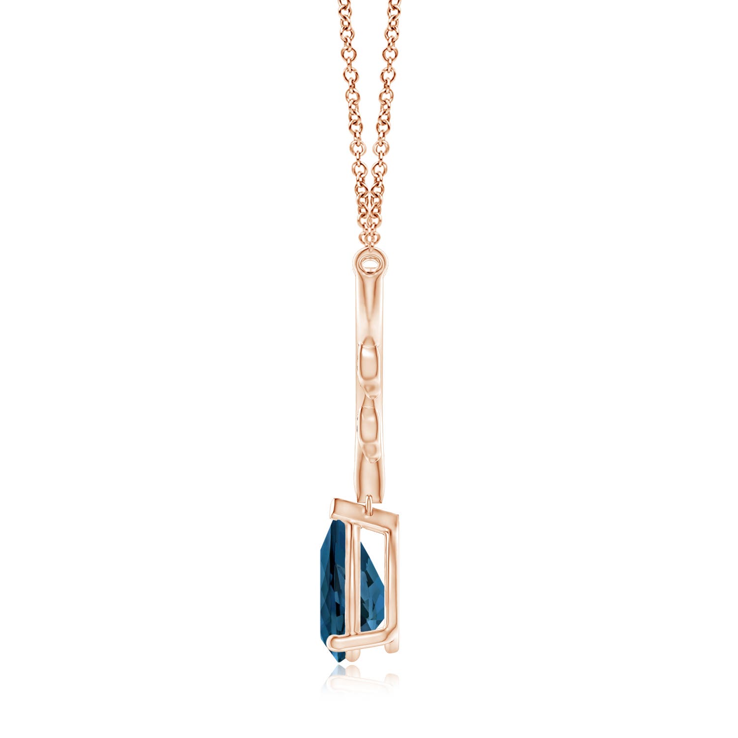 10x7mm AAA Pear-Shaped London Blue Topaz Necklace with Leaf Motifs in Rose Gold