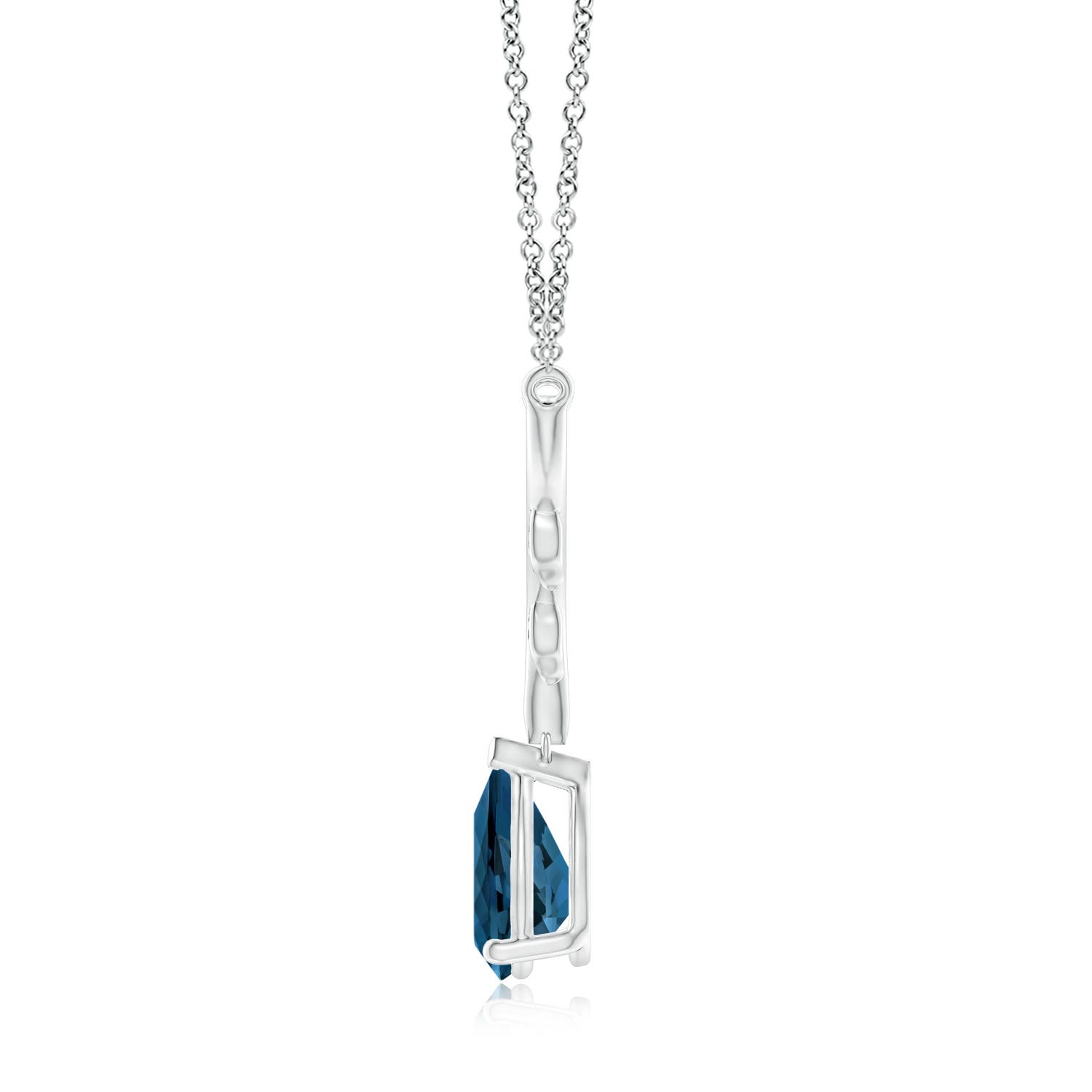 10x7mm AAA Pear-Shaped London Blue Topaz Necklace with Leaf Motifs in White Gold