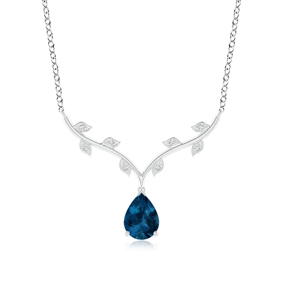 8x6mm AAA Pear-Shaped London Blue Topaz Necklace with Leaf Motifs in White Gold 