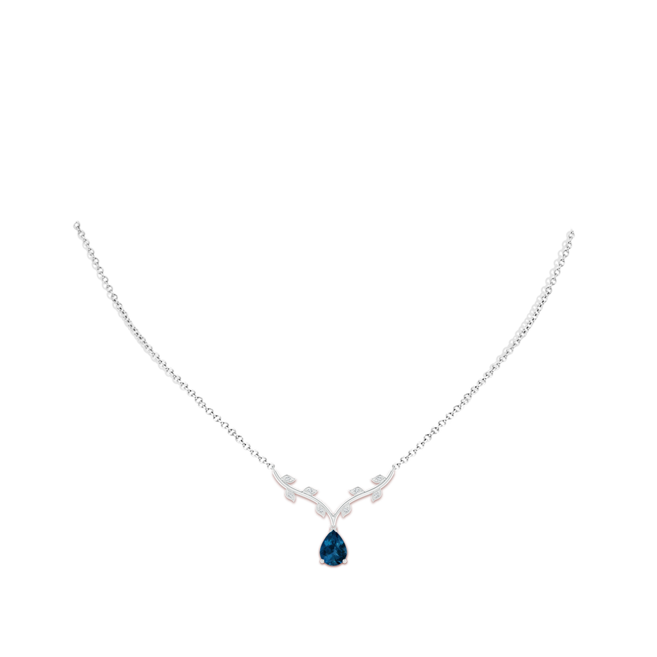 8x6mm AAA Pear-Shaped London Blue Topaz Necklace with Leaf Motifs in White Gold pen