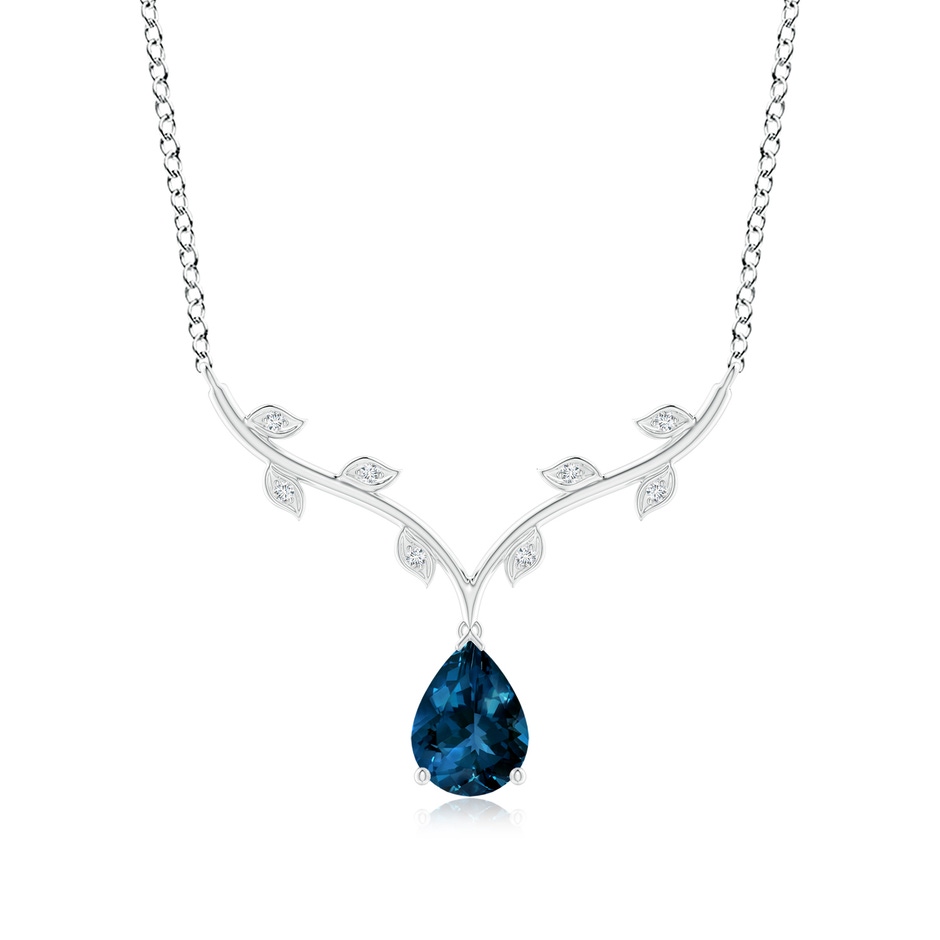 8x6mm AAAA Pear-Shaped London Blue Topaz Necklace with Leaf Motifs in P950 Platinum 