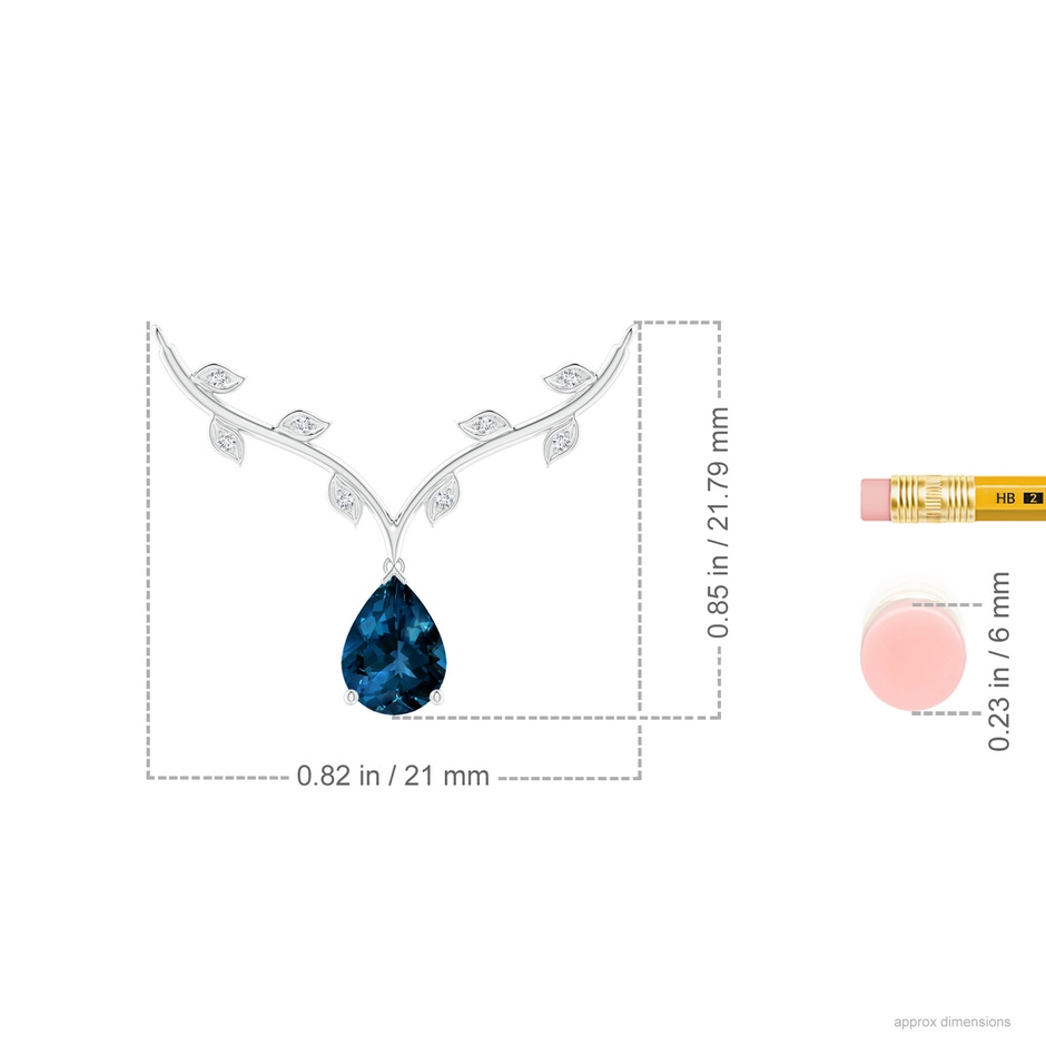8x6mm AAAA Pear-Shaped London Blue Topaz Necklace with Leaf Motifs in P950 Platinum ruler