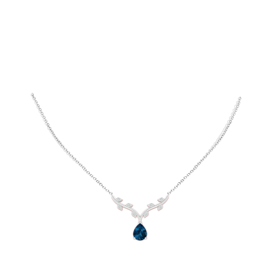 9x6mm AAA Pear-Shaped London Blue Topaz Necklace with Leaf Motifs in White Gold pen