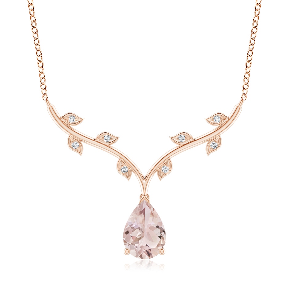 10x7mm A Pear-Shaped Morganite Necklace with Leaf Motifs in Rose Gold 