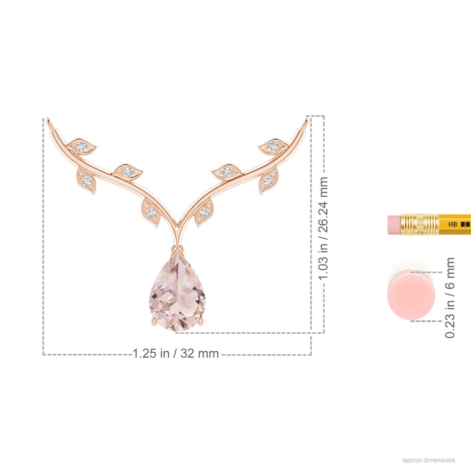 10x7mm A Pear-Shaped Morganite Necklace with Leaf Motifs in Rose Gold ruler