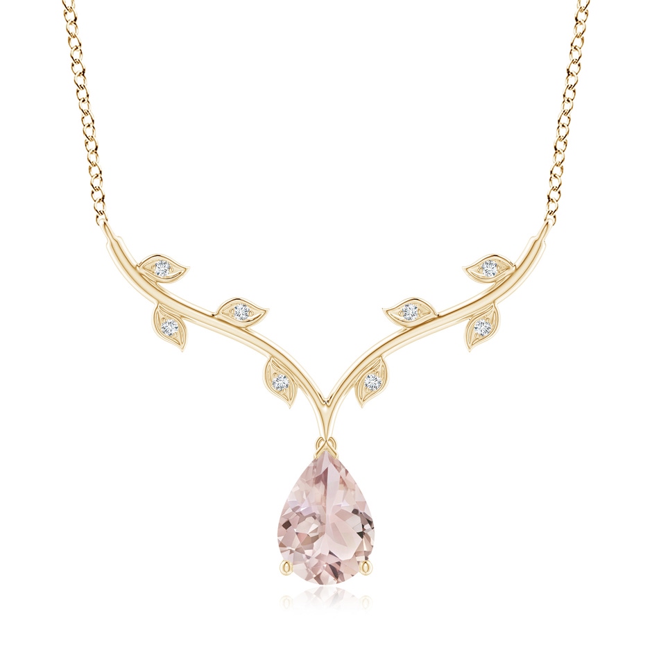 10x7mm A Pear-Shaped Morganite Necklace with Leaf Motifs in Yellow Gold 