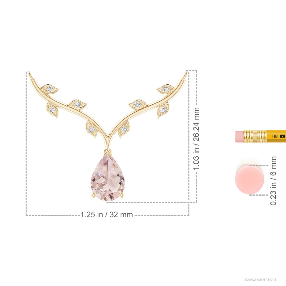 10x7mm A Pear-Shaped Morganite Necklace with Leaf Motifs in Yellow Gold ruler