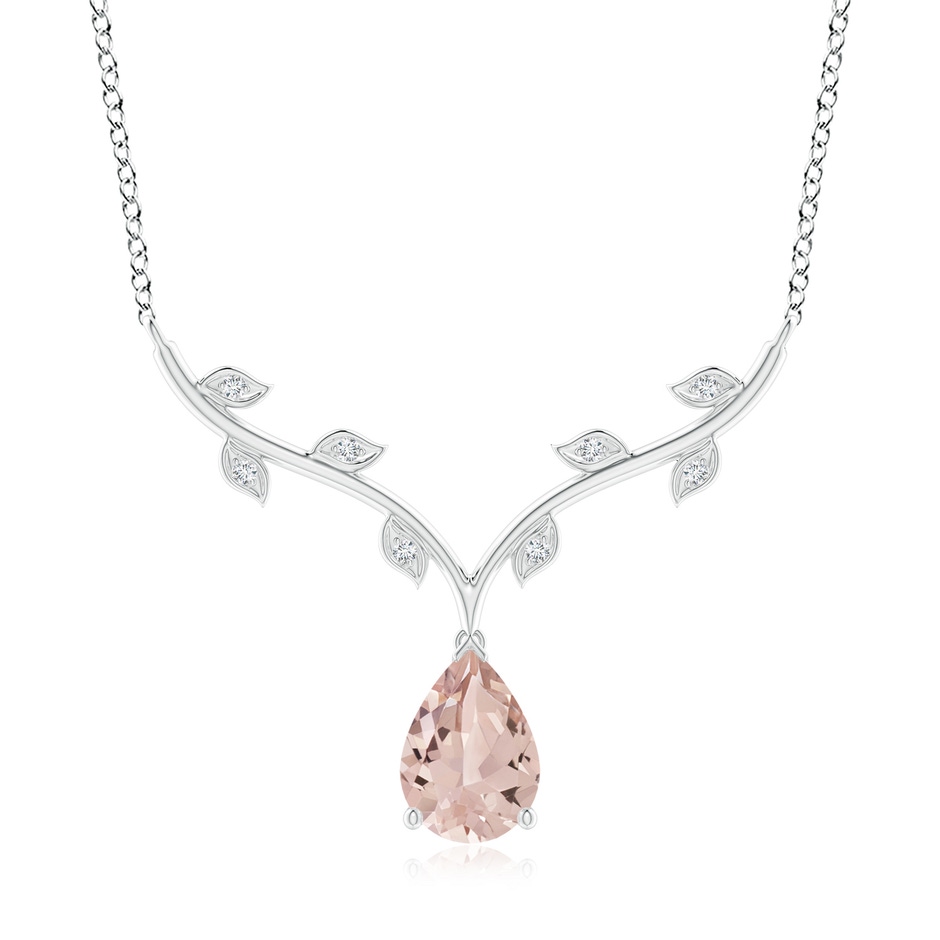 10x7mm AA Pear-Shaped Morganite Necklace with Leaf Motifs in White Gold 