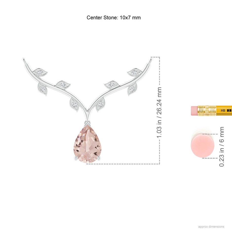 10x7mm AA Pear-Shaped Morganite Necklace with Leaf Motifs in White Gold ruler