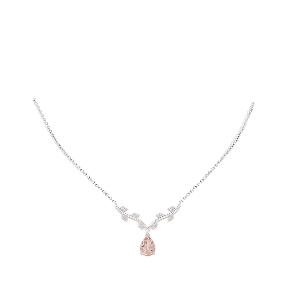 10x7mm AA Pear-Shaped Morganite Necklace with Leaf Motifs in White Gold body-neck