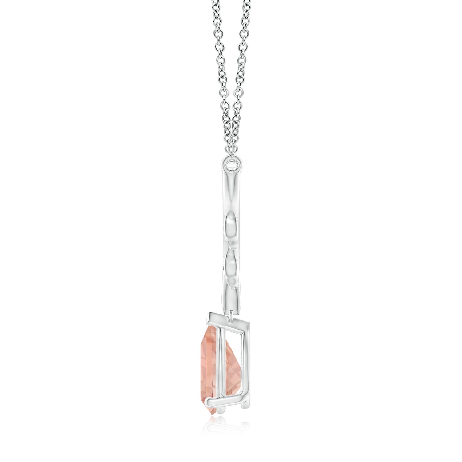10x7mm AAA Pear-Shaped Morganite Necklace with Leaf Motifs in White Gold