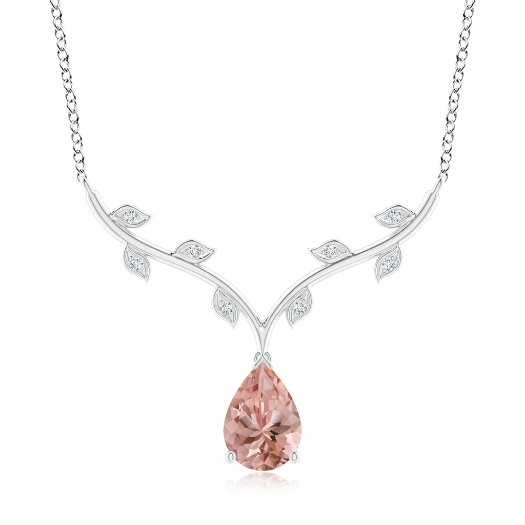10x7mm AAAA Pear-Shaped Morganite Necklace with Leaf Motifs in P950 Platinum