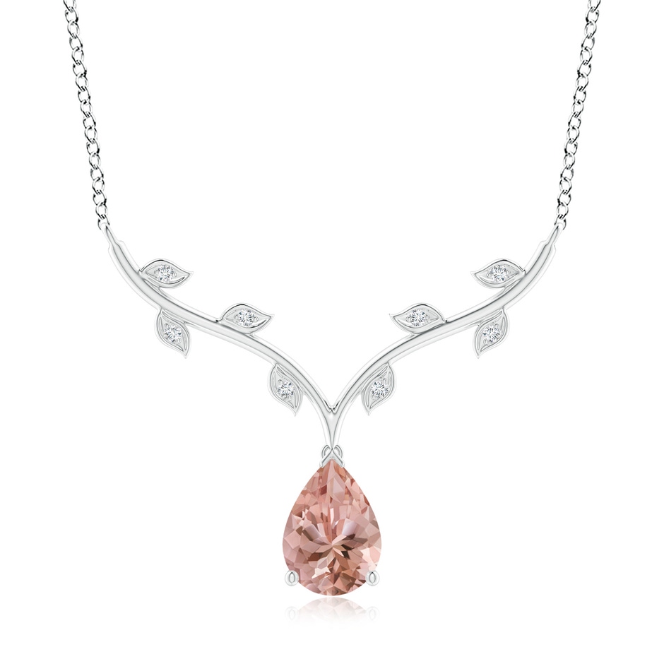 10x7mm AAAA Pear-Shaped Morganite Necklace with Leaf Motifs in P950 Platinum 