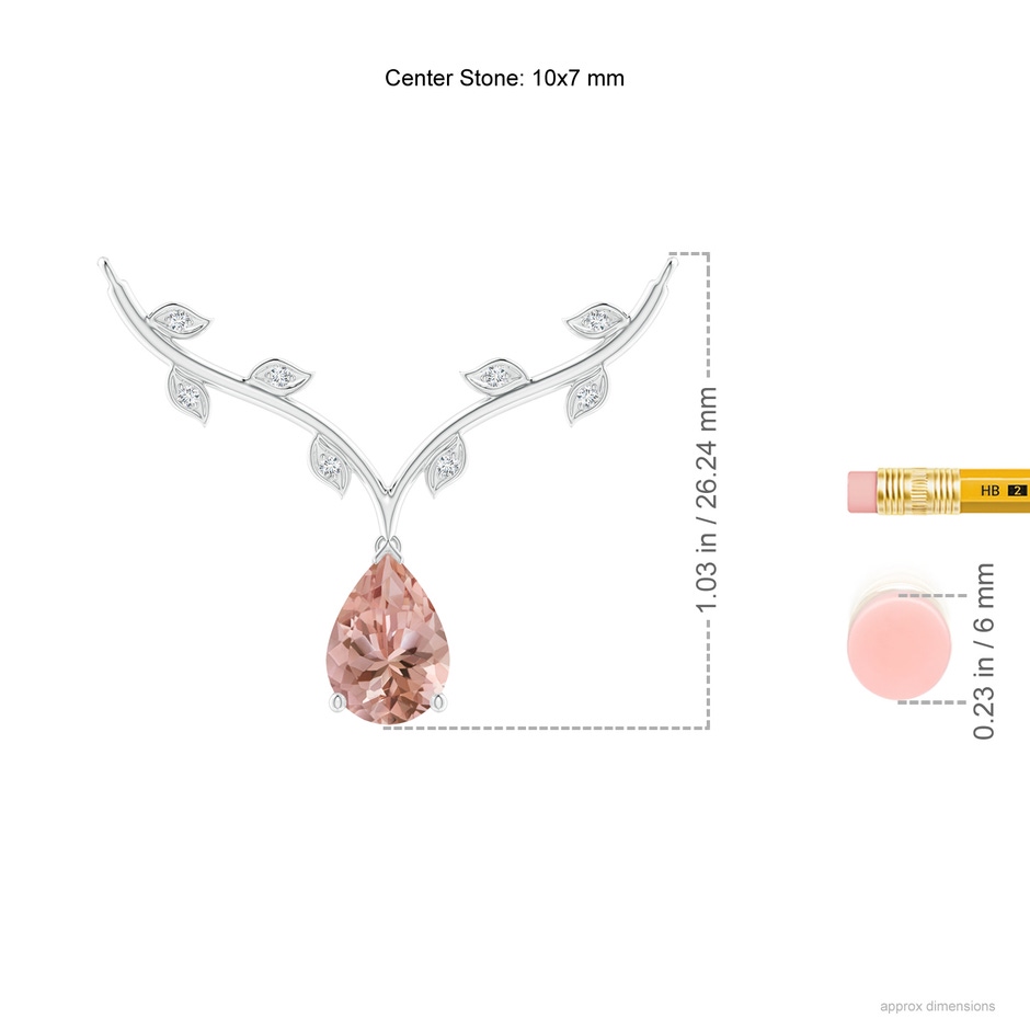 10x7mm AAAA Pear-Shaped Morganite Necklace with Leaf Motifs in P950 Platinum ruler