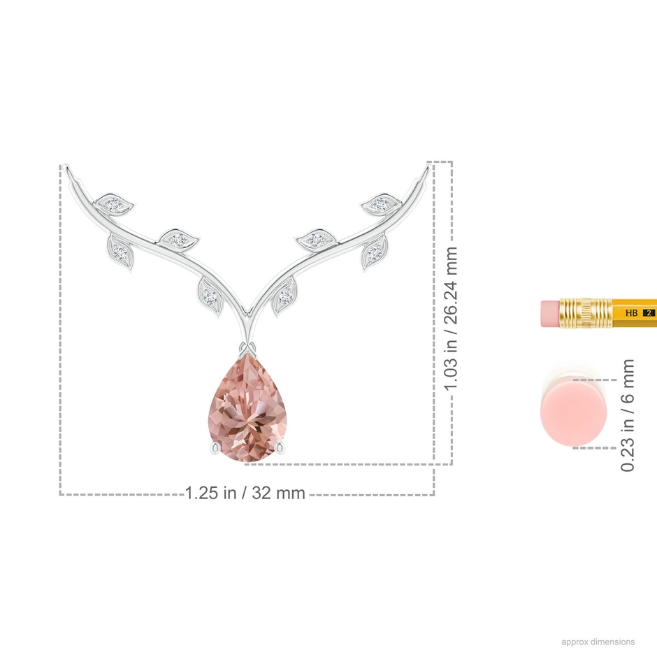 10x7mm AAAA Pear-Shaped Morganite Necklace with Leaf Motifs in P950 Platinum ruler