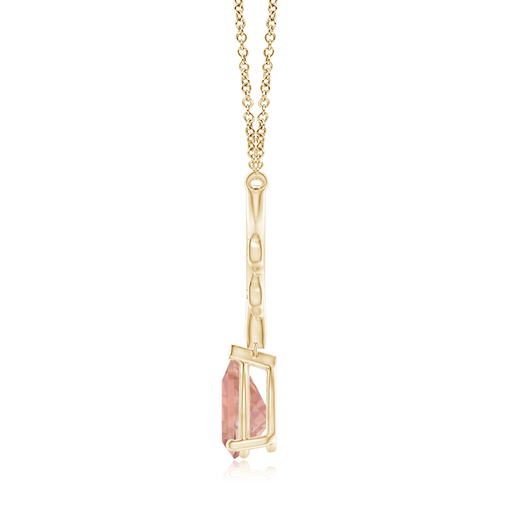 10x7mm AAAA Pear-Shaped Morganite Necklace with Leaf Motifs in Yellow Gold - side 199