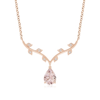 8x6mm A Pear-Shaped Morganite Necklace with Leaf Motifs in Rose Gold