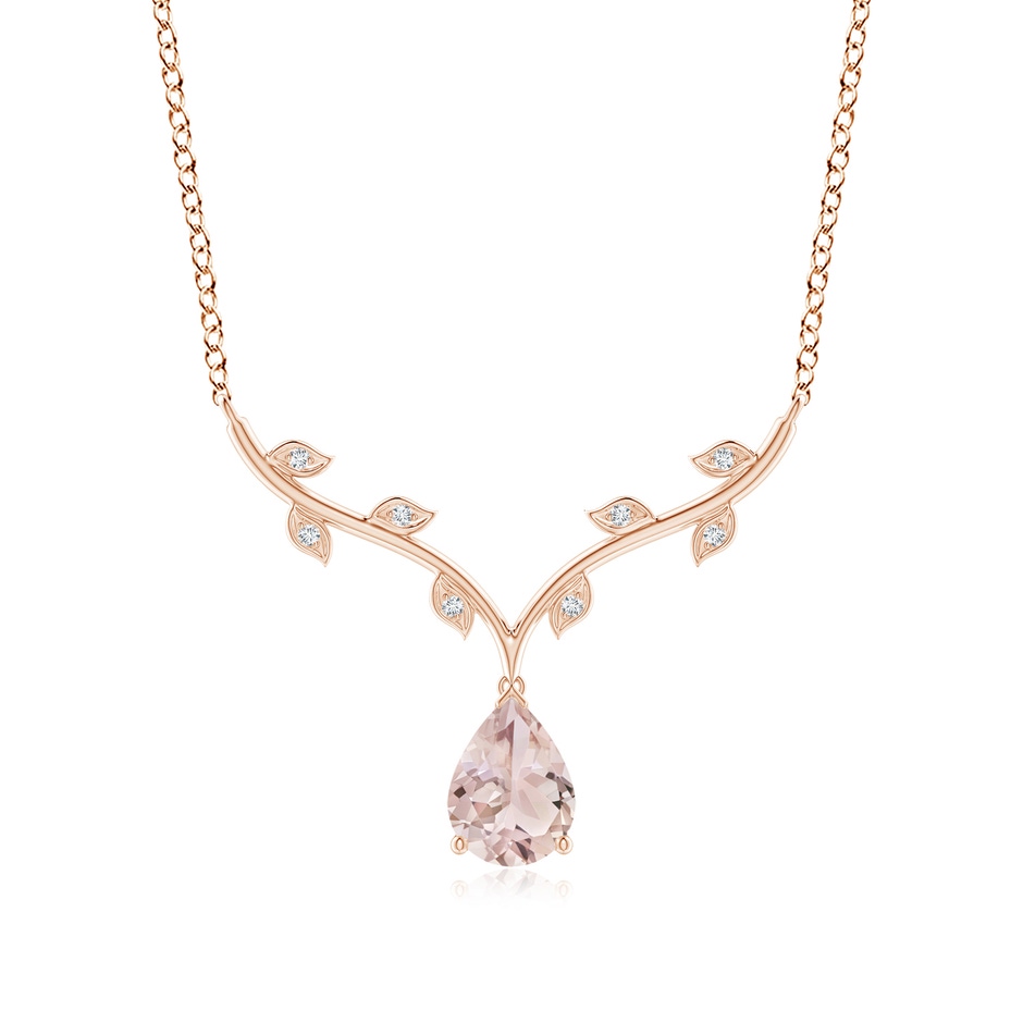 8x6mm A Pear-Shaped Morganite Necklace with Leaf Motifs in Rose Gold 