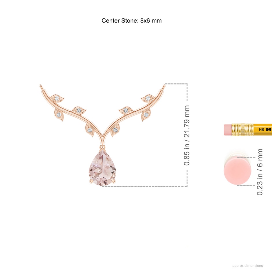 8x6mm A Pear-Shaped Morganite Necklace with Leaf Motifs in Rose Gold ruler