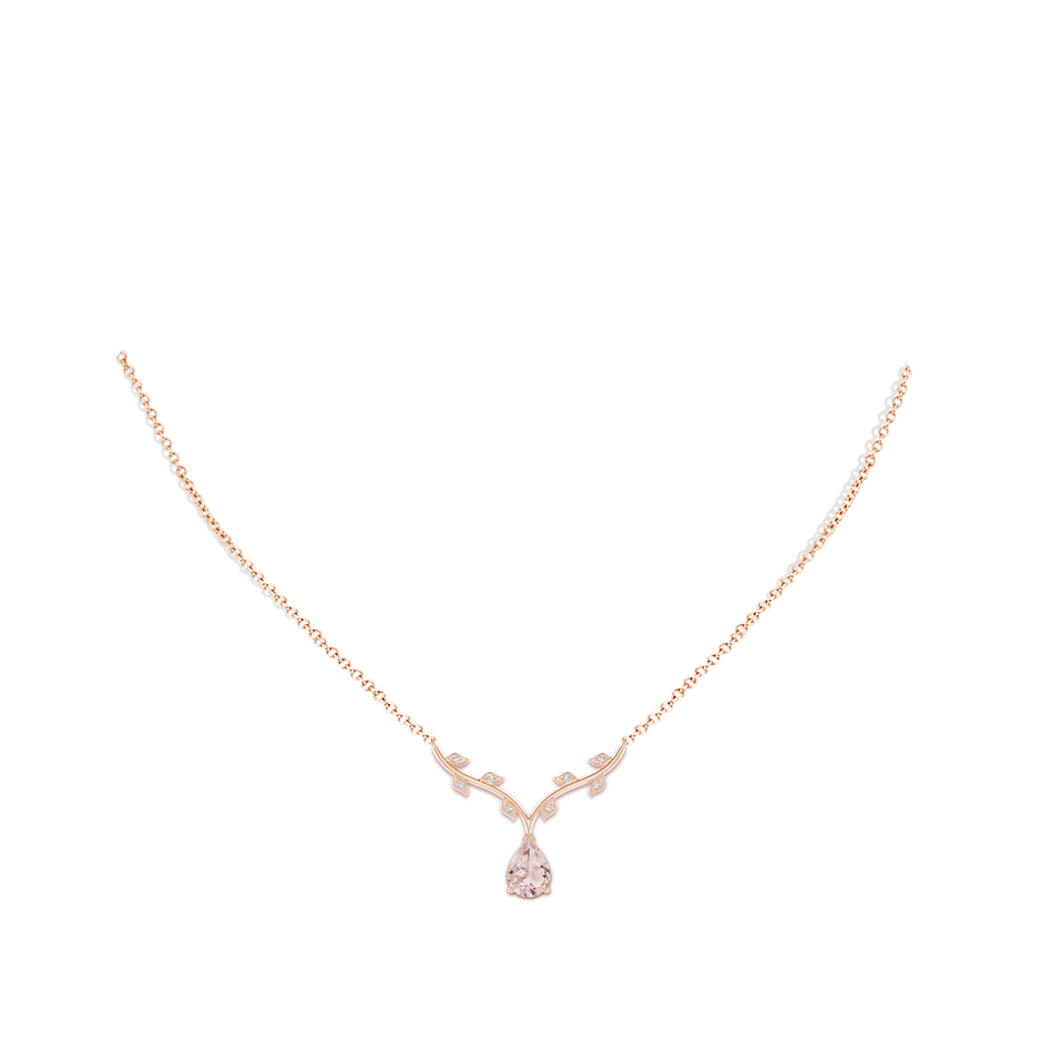 8x6mm A Pear-Shaped Morganite Necklace with Leaf Motifs in Rose Gold body-neck