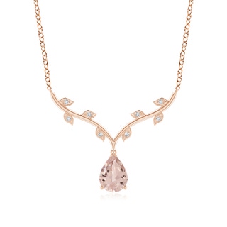 8x6mm AA Pear-Shaped Morganite Necklace with Leaf Motifs in 10K Rose Gold
