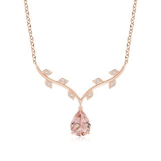 8x6mm AAA Pear-Shaped Morganite Necklace with Leaf Motifs in 10K Rose Gold
