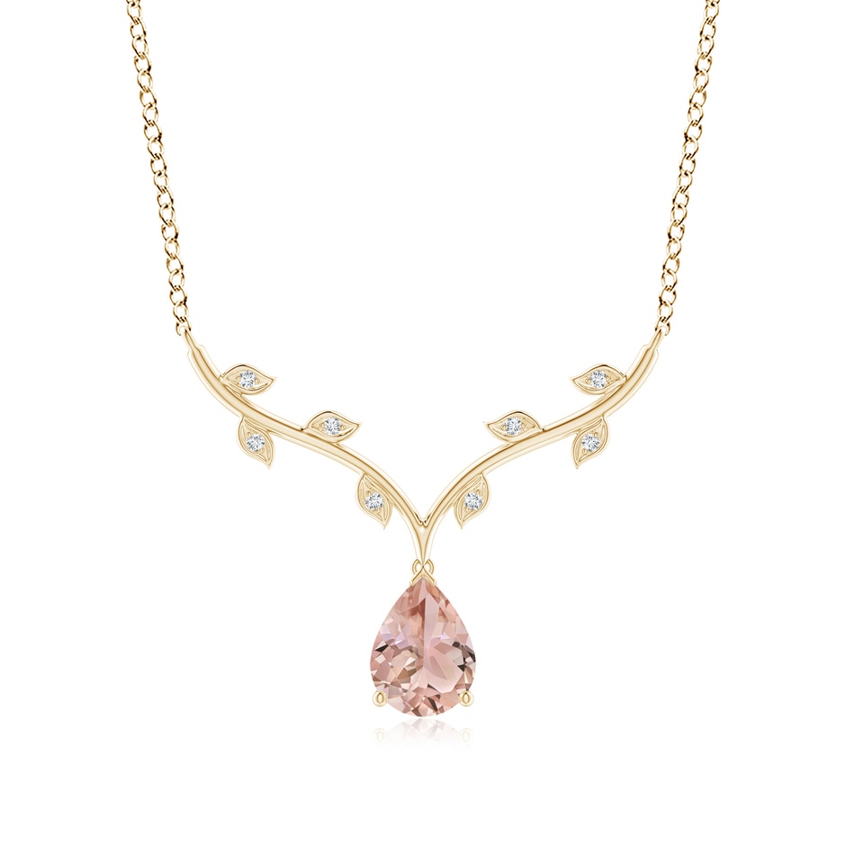 8x6mm AAA Pear-Shaped Morganite Necklace with Leaf Motifs in 18K Yellow Gold 