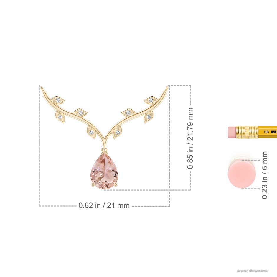 8x6mm AAA Pear-Shaped Morganite Necklace with Leaf Motifs in 18K Yellow Gold ruler