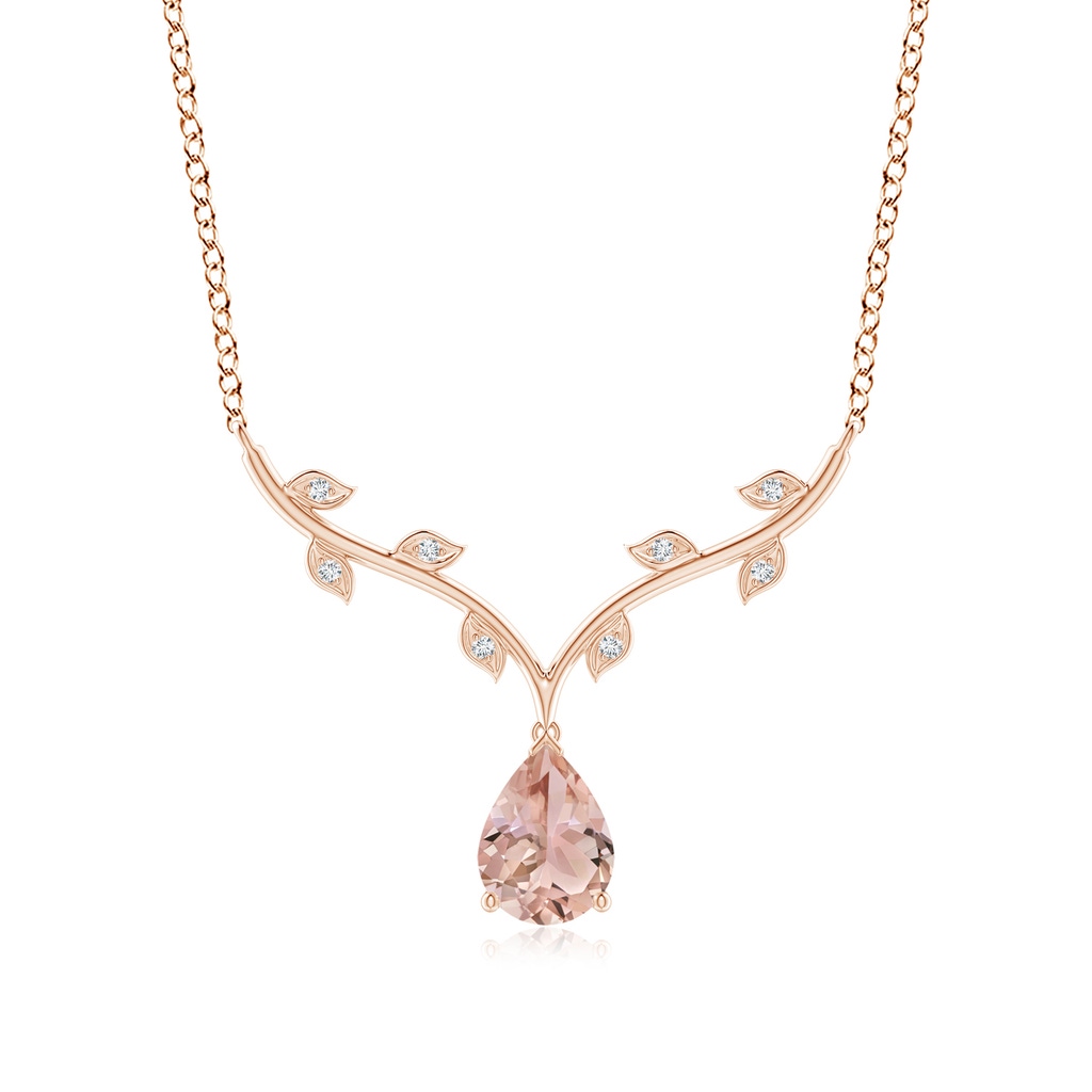 8x6mm AAA Pear-Shaped Morganite Necklace with Leaf Motifs in Rose Gold