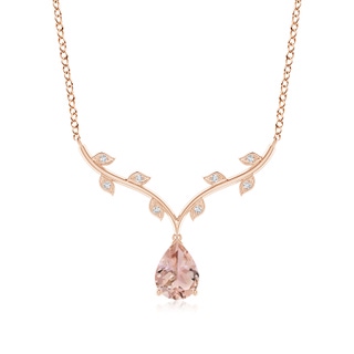 8x6mm AAA Pear-Shaped Morganite Necklace with Leaf Motifs in Rose Gold