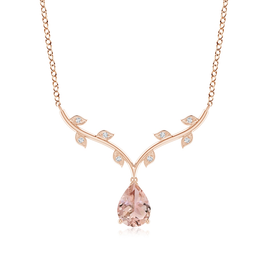 8x6mm AAA Pear-Shaped Morganite Necklace with Leaf Motifs in Rose Gold 