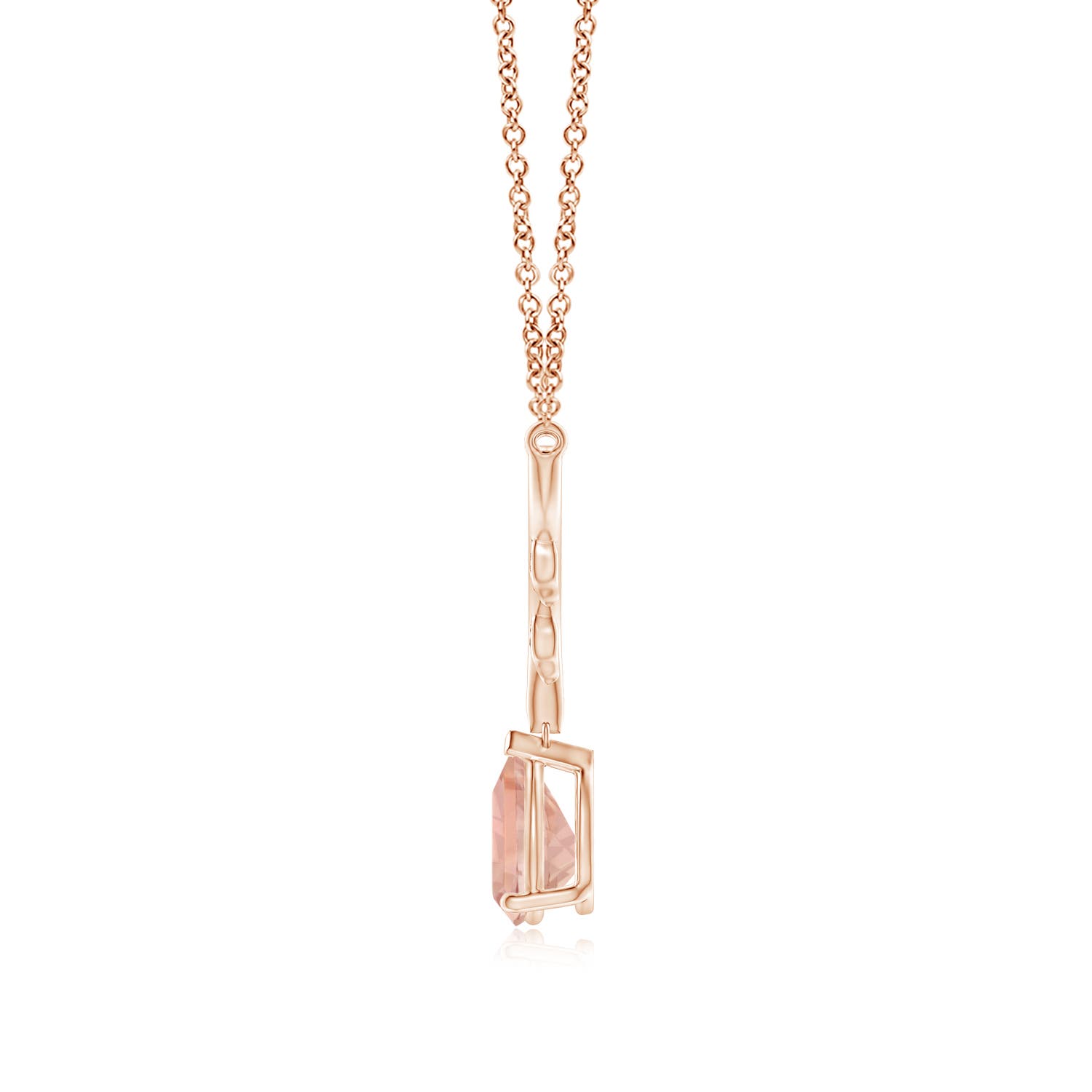 8x6mm AAA Pear-Shaped Morganite Necklace with Leaf Motifs in Rose Gold