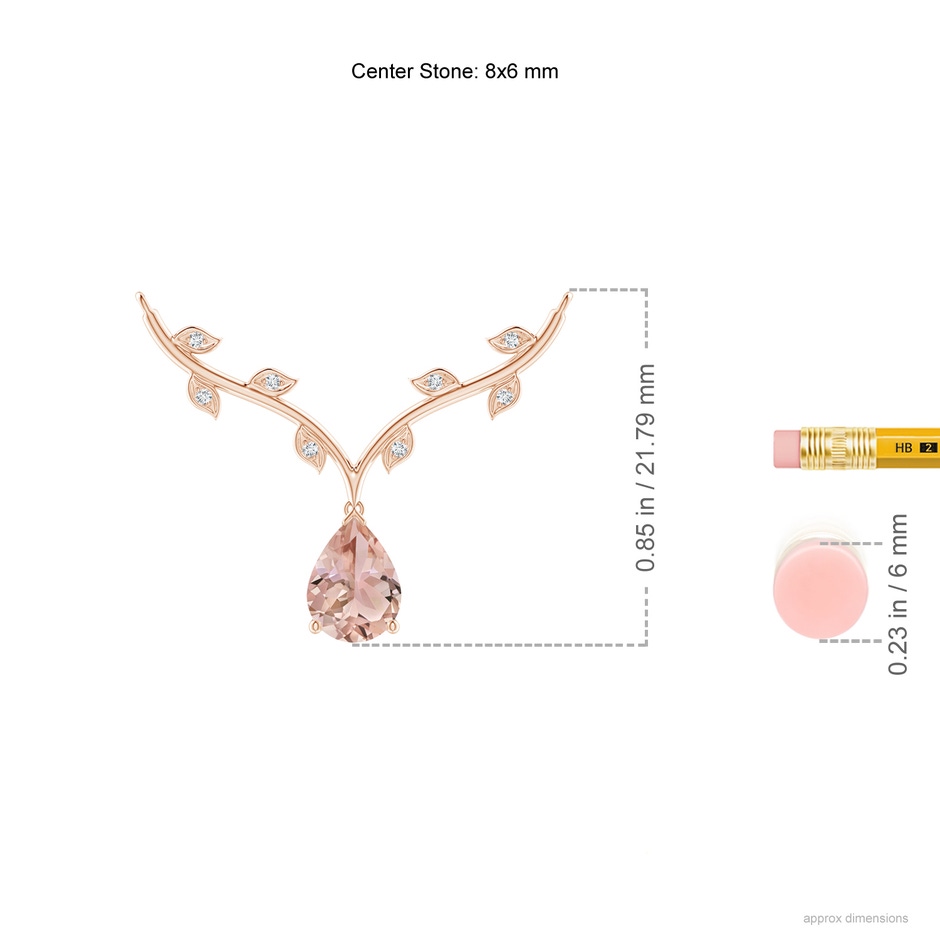 8x6mm AAA Pear-Shaped Morganite Necklace with Leaf Motifs in Rose Gold ruler