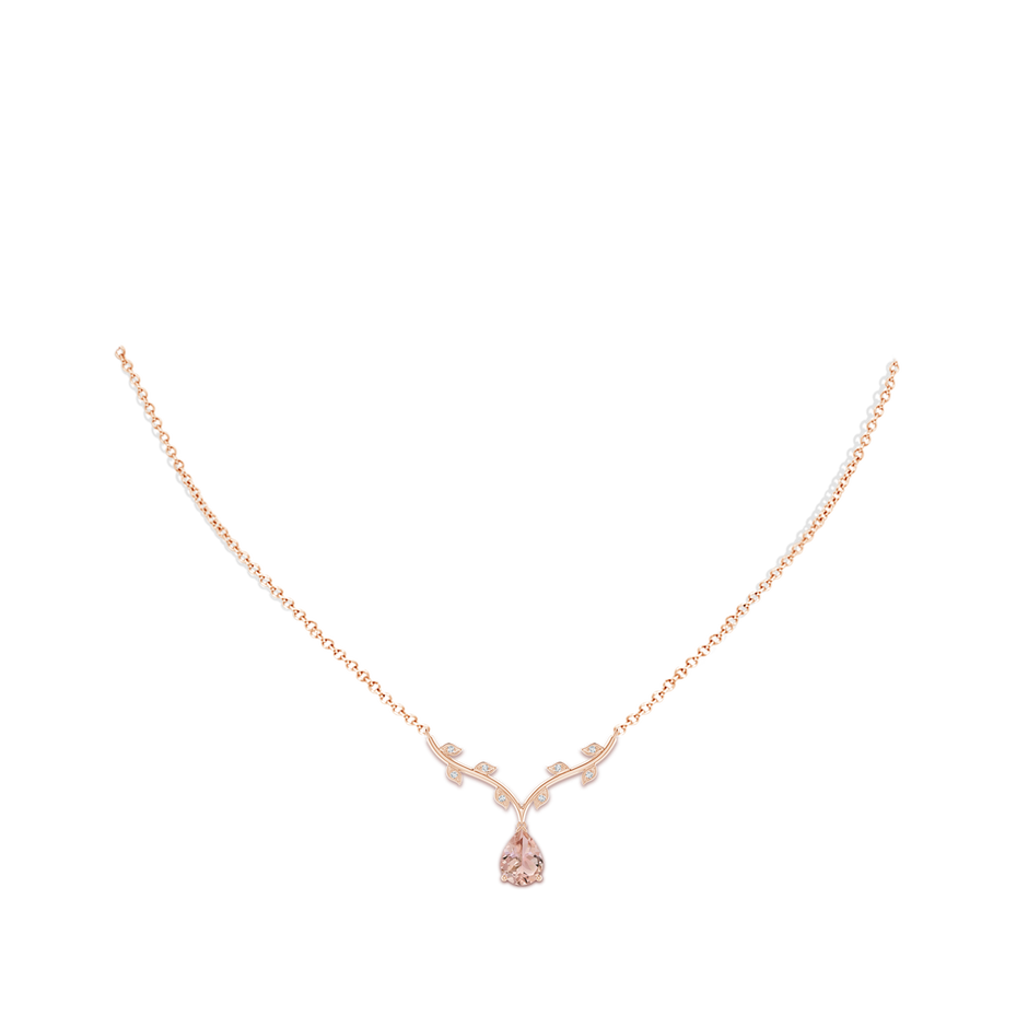 8x6mm AAA Pear-Shaped Morganite Necklace with Leaf Motifs in Rose Gold body-neck