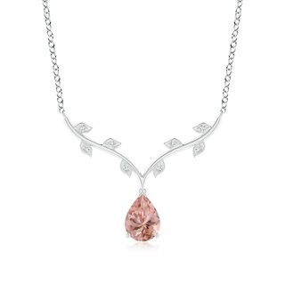 8x6mm AAAA Pear-Shaped Morganite Necklace with Leaf Motifs in P950 Platinum