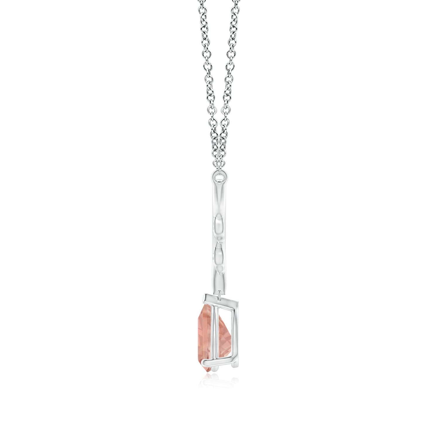 8x6mm AAAA Pear-Shaped Morganite Necklace with Leaf Motifs in P950 Platinum