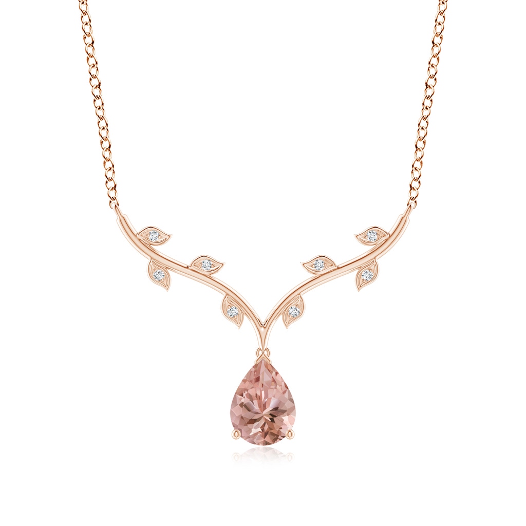 8x6mm AAAA Pear-Shaped Morganite Necklace with Leaf Motifs in Rose Gold 