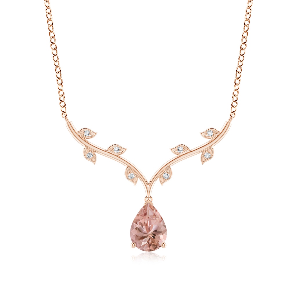 8x6mm AAAA Pear-Shaped Morganite Necklace with Leaf Motifs in Rose Gold