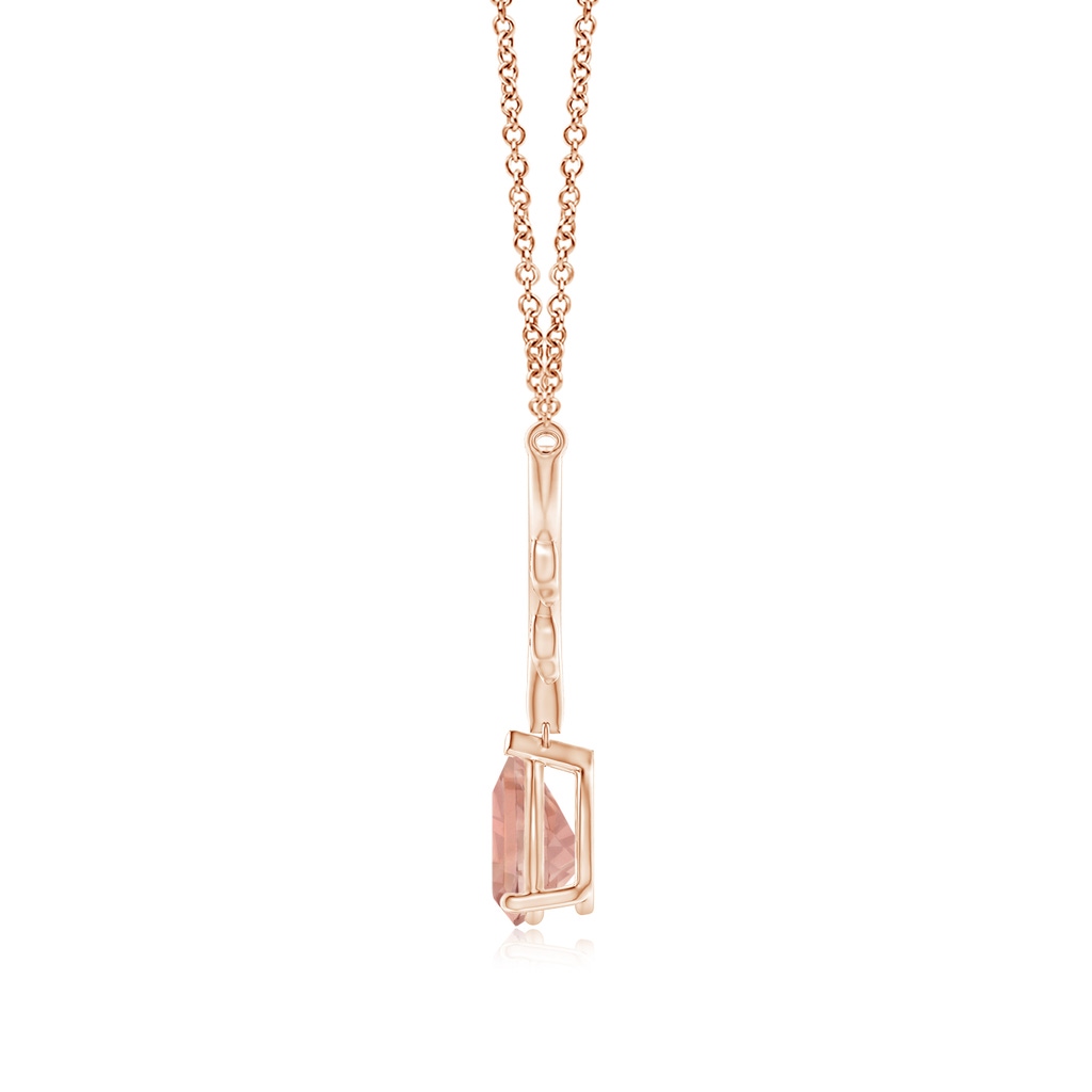 8x6mm AAAA Pear-Shaped Morganite Necklace with Leaf Motifs in Rose Gold Side 1